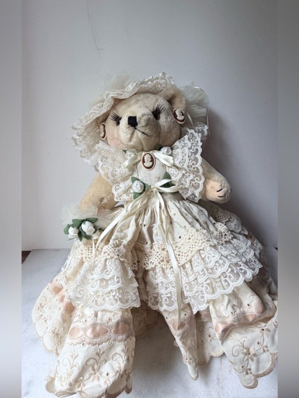 Victorian Lace Teddy Bear Dress Plush - Cream Lace Gown 22 in